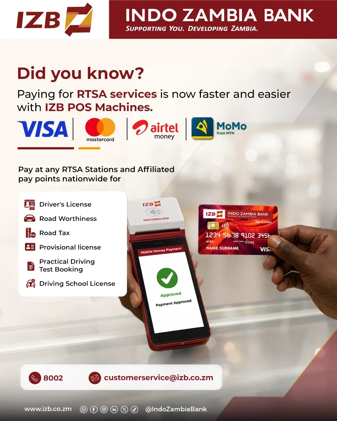 IZB social post: pay for RTSA services with IZB POS machines